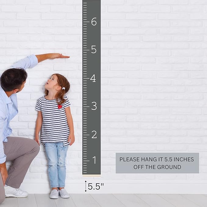 Morxy Canvas Growth Chart for Kids - Unisex Kids Room Wall Decor - Measuring Height Chart- Wall Tape with Height Chart for Kids (Canvas, Plain Dark Gray)