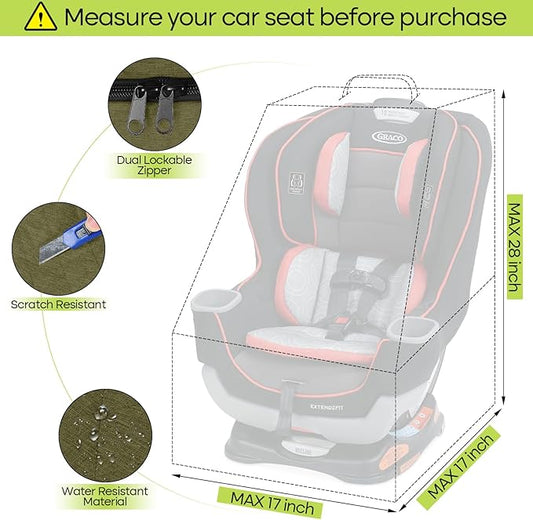 ZRRAJOY Padded Car Seat Travel Bag for Airplane, Heavy Duty Backpack for Air Travel, Water-Resistant Carrier with Shoulder Strap, Fits Most Car Seats (Green)
