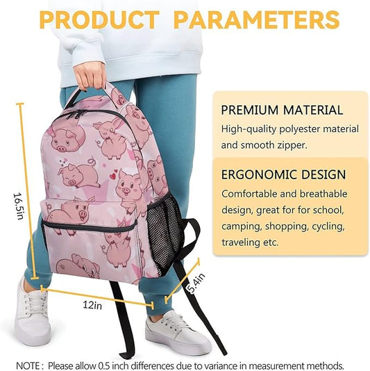 AIOMXZZ Pig Backpack Gifts, 16 Inch Cute Pig Bookbag Durable, Lightweight, Large Capacity, Funny Animal Backpack for School