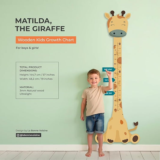 Matilda The Giraffe - Wooden Growth Chart for Kids | Wall Height Chart for Children | Cute Wall Ruler for Kids | Track Height Measurement Up to 4ft | Easy to Install, No Tools Needed