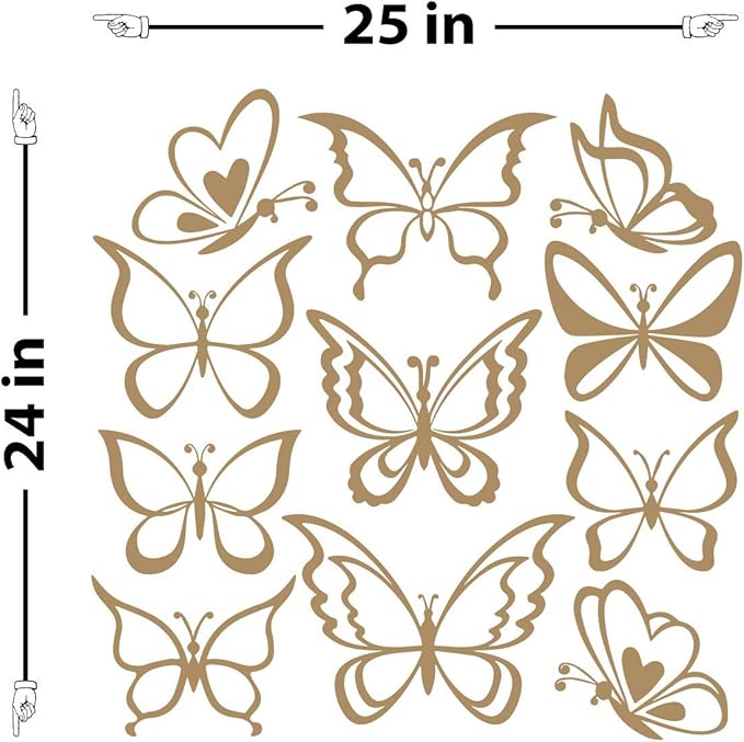 The Decal Guru Butterfly Wall Art Vinyl Stickers DIY Nursery or Girls Room Decor Peel and Stick Butterflies Decals (Light Brown, 24x25 inches)