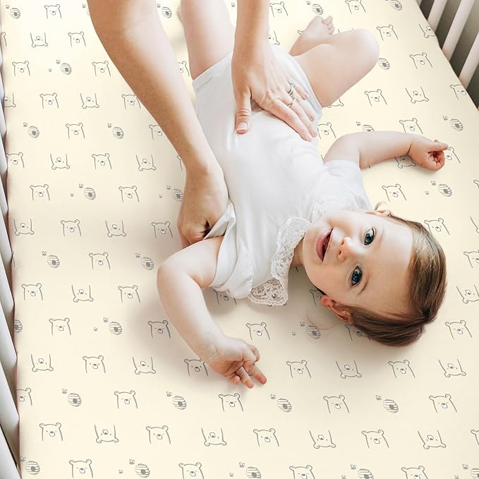 KeaBabies 2-Pack Baby Crib Sheets for Boys, Girls - 52x28 Viscose Derived from Bamboo Toddler Bed Sheets Neutral, Fitted Crib Mattress Cover for Standard Baby Bedding, Soft & Cozy (Bumble Bear)
