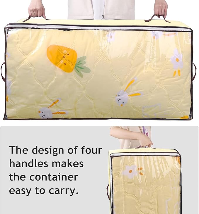 Budding Joy 6 Pack 90L Under bed Storage Containers Organizer Large Capacity Underbed Clothes Storage Bins Organization and Storage Bedroom Foldable Storage Bags with Clear Window Beige