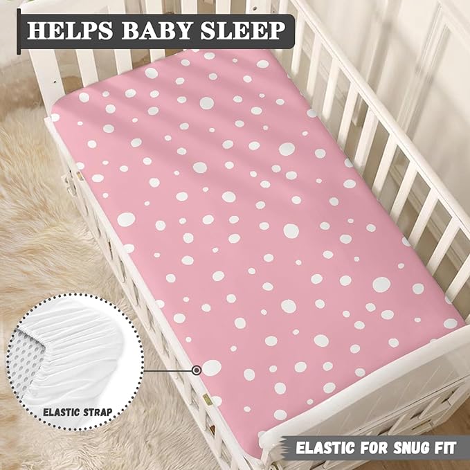 Polka Pink Dot Pattern Fitted Crib Sheet Pink Dot Baby Crib Sheet Fit Standard Crib and Toddler Mattress,Crib Mattress Sheets for Boys Girls 28"x52"