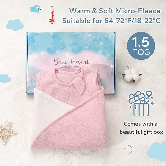 ZIGJOY Swaddle Sleep Sack Newborn 1.5 Tog Fleece Wearable Blanket Baby 0-6 Months - Lightweight MicroFleece Winter Sleeping Sacks Bag for Infant Girl Boy Gifts, Pink