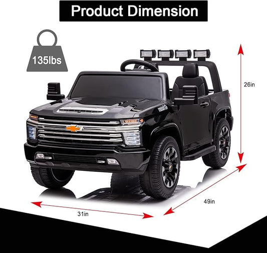 FINITO 24V 4WD Kids Car Licensed Chevrolet Silverado,2 Seater Electric car ,with Parental Remote Control, Music, Bluetooth, for Outdoor Grass, Gift for Kids(Black)