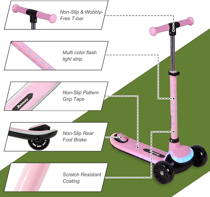 Light-Up Scooter for Kids 3-8,20 Dynamic Light Patterns for Evening Play Safety - Lean-to-Steer Kick Scooter with Adjustable Handlebar (Grows with Child) - Gift for Boys & Girls