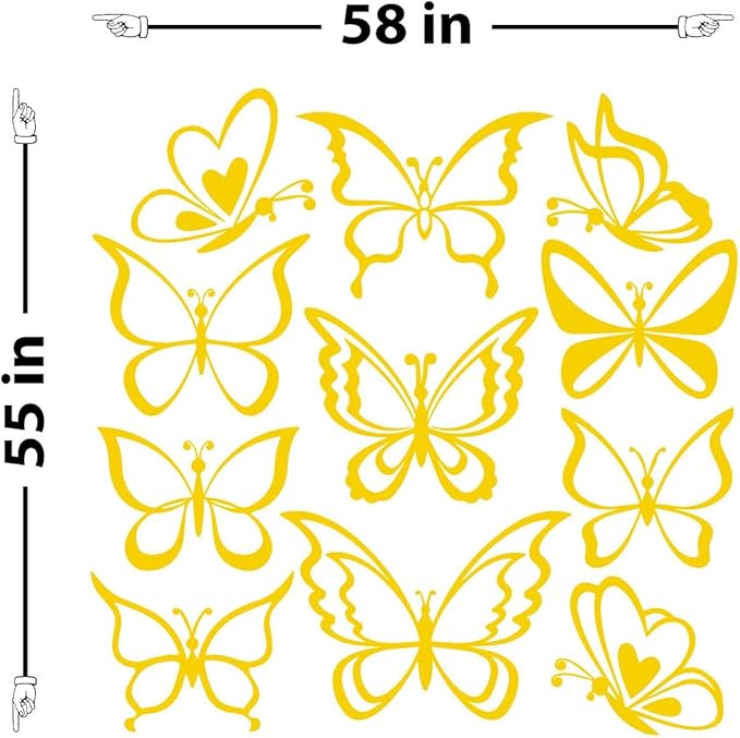 The Decal Guru Butterfly Wall Art Vinyl Stickers DIY Nursery or Girls Room Decor Peel and Stick Butterflies Decals (Light Yellow, 55x58 inches)