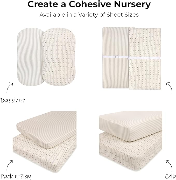 Ely’s & Co. Changing Pad Cover | Cradle Sheets, 2 Pack Diaper Changing Table Sheets for Baby Boys, 100% Jersey Knit Cotton, 32”x16”x5” Blue Linear Berry Leaf Collection