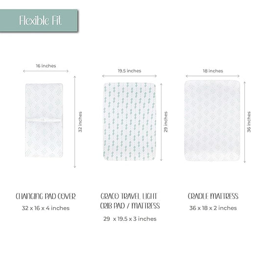 Changing Pad Cover - Cradle Sheets Fits Baby Mattress Sheet 36" X 18 - Unisex Grey Sage Diamond - 2 Pack Set