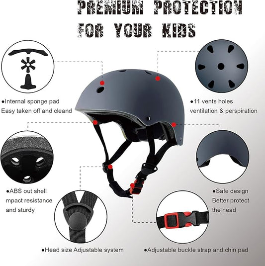 Kids Bike Helmet, CPSC & ASTM Certified, Adjustable EPS Protective Gear, 5 Colors, Multi-Sport for Boys & Girls, 11 Vents, Free Sports Drawstring Bag