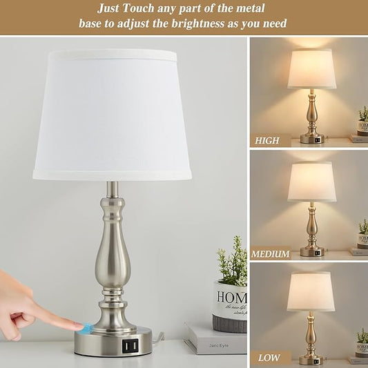 EJIAXIN Table Lamps for Bedrooms Set of 2 - Touch Bedside Lamps with USB C+A Ports,Dimmable White Nightstand Lamps for End Tables, Farmhouse Night Stand Lamps for Living Room Bed Side Guest Room