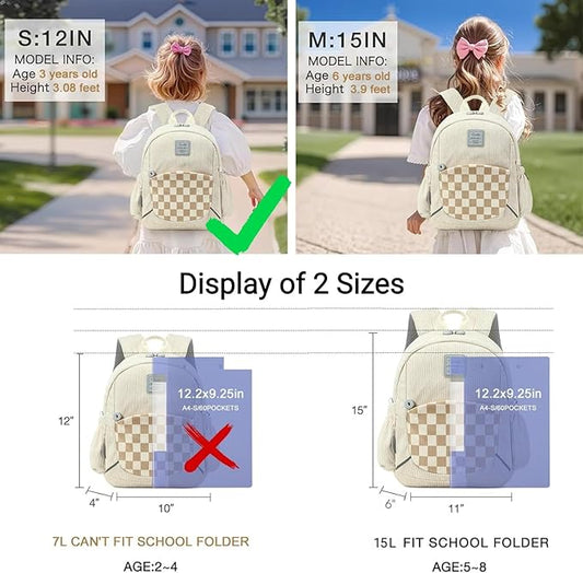 CAMTOP Toddler Backpack for Boys Girls 2-4, Kids Backpacks for Kindergarten Preschool, 12" H Small Bookbag for Daycare Travel (Beige, 12''- Not fit A4 folder)