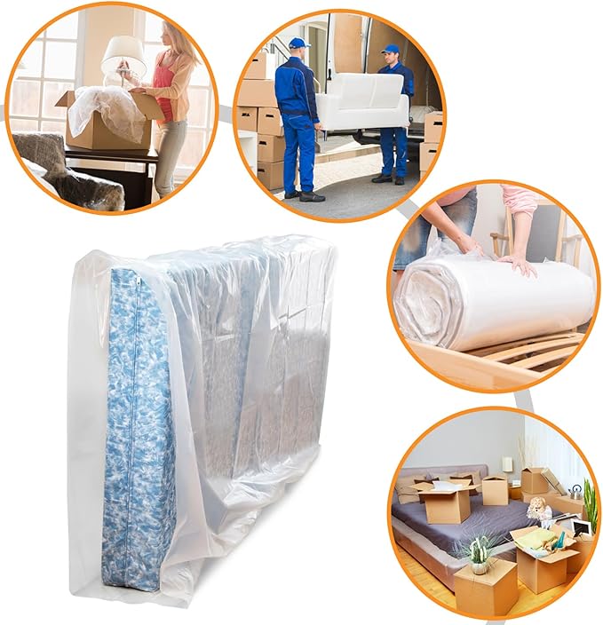 4 Mil Thick Plastic Mattress Bags for Moving Mattress Storage Bag Twin Size 2 Pack - Super Thick Heavy Duty Wrap Mattress Protector Long-Term Storage and Disposal