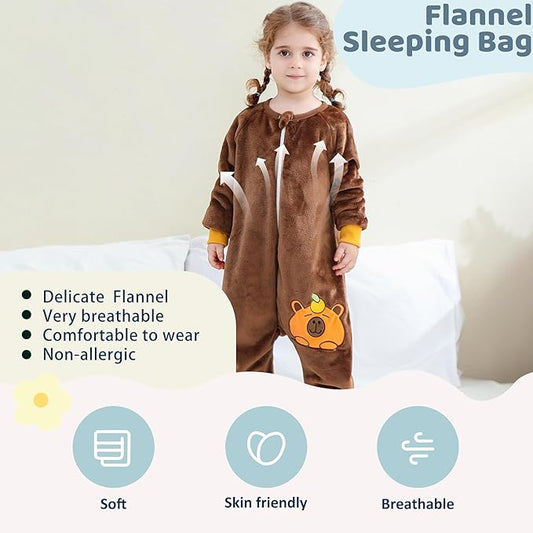 MICHLEY Toddler Flannel Sleeping Sack with Feet,Long Sleeve Baby Sleeping Bag 3-Way Zipper Super Warm Wearable Blankets