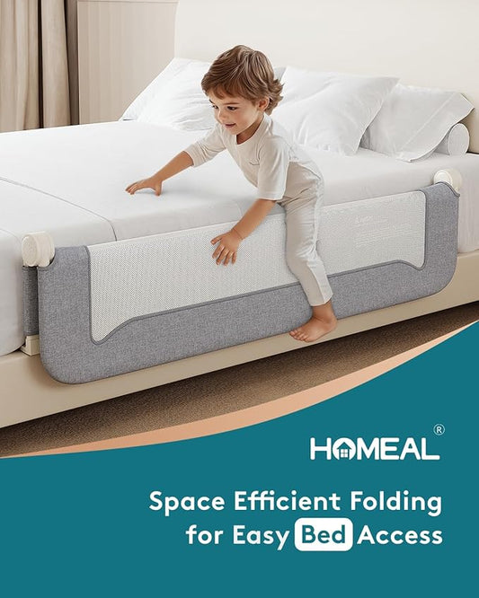 HOMEAL Bed Rail for Toddlers, 59in Swing Down Baby Bed Rail Guard, Toddler Bed Rails for King Size Beds, Twin, Full, Queen, Bed Guard Rail for Toddlers, Grey
