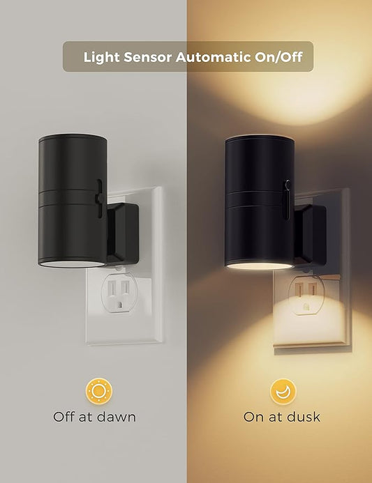 L LOHAS LED Night Light Plug in, 4 Pack, Dimmable Night Lights Plug into Wall, Light Sensor Nightlight, Soft White 3000K with Black Shade, Plug in Nightlights for Hallway Bathroom Kitchen Bedroom