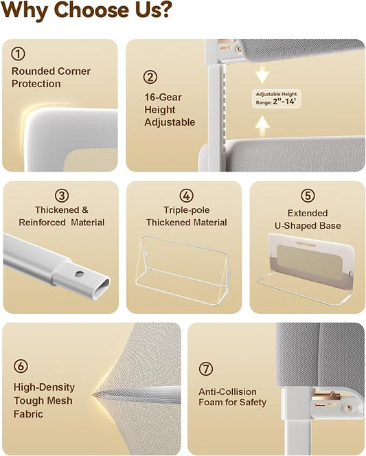 Baby Bed Rail Guard, 48in Thickened Toddler Bed Rail for Toddlers, Extral Tall Swing Down Kids Child Safety Side Railing Guards/Rails for Twin, Full, Queen, King Bunk Size Bed, White/Grey, 27”H
