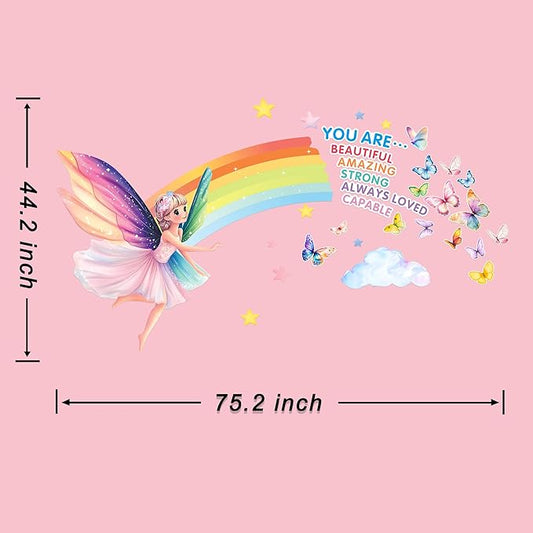 3D Fairy Wall Stickers for Girls Room Decor Wall Decals Peel and Stick for Girls Bedroom Large Pink Decor for Nursery Toddler Inspirational Princess Art Pictures Kids Murals Wallpaper