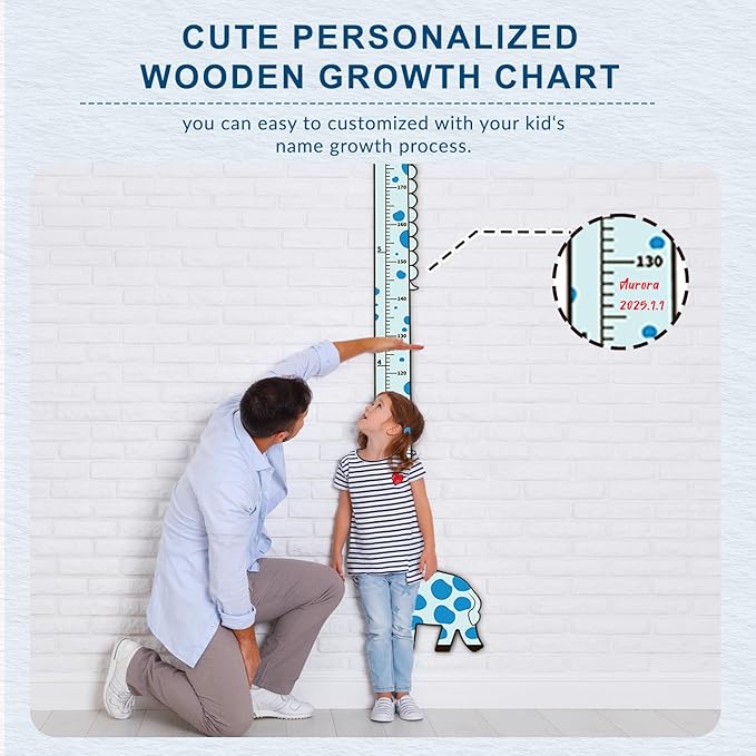 Wooden Growth Chart for Kids,Giraffe Height Chart for Boy Girls,Measuring Board for Kids Height,for Child's Room,Nursery Decor Decoration Wall Art (Blue Giraffe)