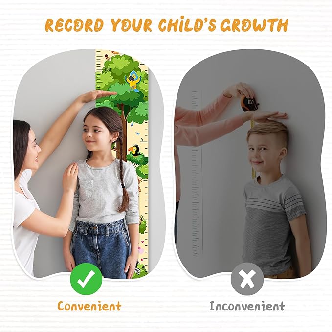 Woodemon Personalized Name Growth Chart for Wall, Painted Tree Animals Canvas Height Chart for Kids Baby Child Toddler, Canvas Growth Chart for Wall Nursery Decor, Hangable & Waterproof
