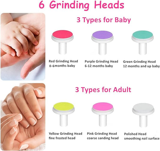 Baby Nail Trimmer Electric, Safe + Easy Baby Nail File, Baby Nail Clippers Nail Trimmer Kit for Newborn Infant Toddler, 6 Grinding Heads, Battery Operated (Battery Not Included) Pink