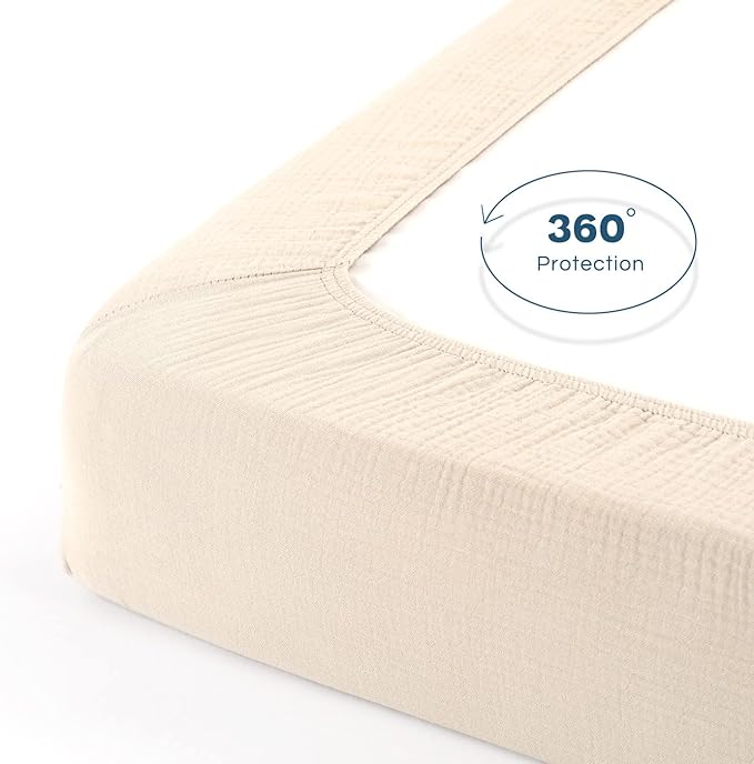GRSSDER Soft Muslin Crib Sheet 2 Pack, 100% Cotton Crib Sheets for Boys and Girls, Fit Standard Crib Mattresses 52" x 28" Safe and Snug, Beige and Brown