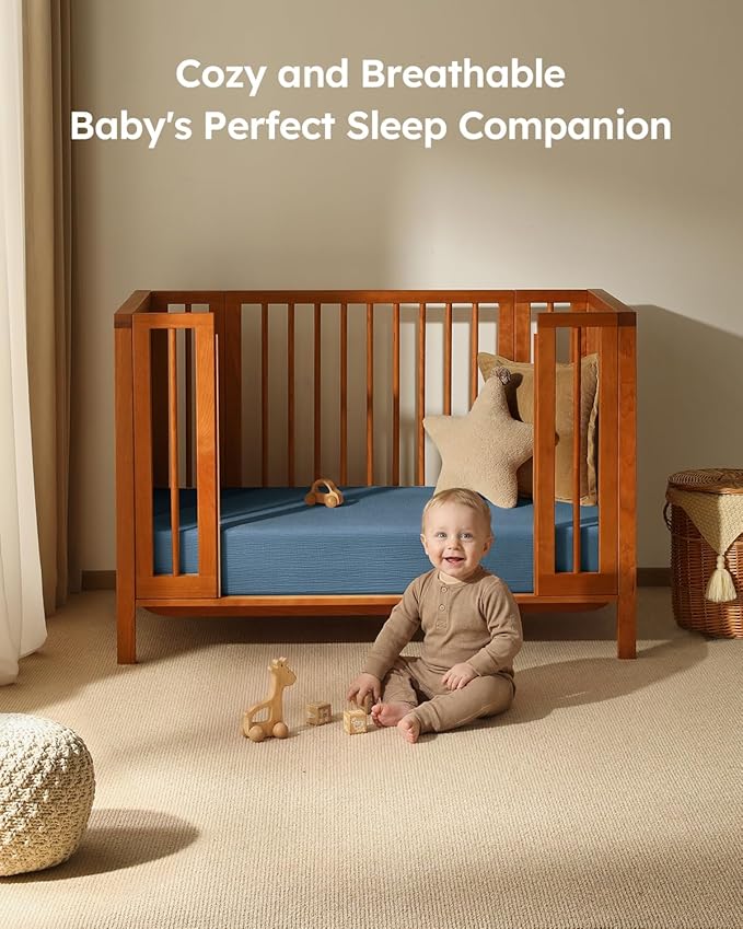 Muslin Crib Sheets for Boys Girls, 100% Cotton Fitted Crib Sheet 2 Pack for Standard Crib and Toddler Mattress, Breathable Soft Baby Sheet 28x52x8in Gradient Blue