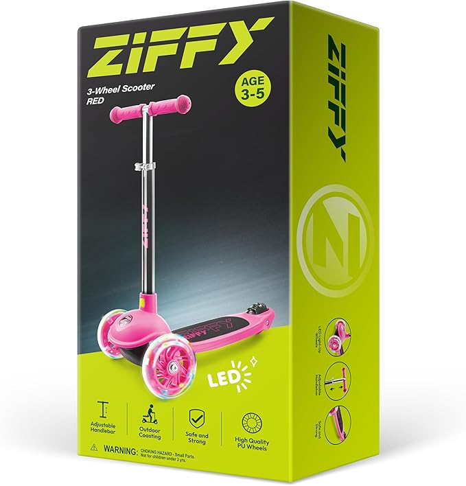 ZIFFY Multicolor 3 Wheel Scooter for Kids 3-5, Toddler Kick Scooters with LED Light-Up Wheels for Boys and Girls, 5 Adjustable Height and Lean-to-Steer Design, Support up to 110 lbs by JOVA