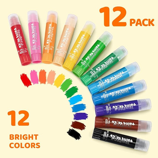 144 Pcs Ellinjan Tempera Paint Sticks For Kids, 12 Classic Colors, Washable & Quick-Drying Twistable Solid Paint, Bulk Art Supplies for Drawing & Painting, Back to School Art Supplies for Kids Classroom