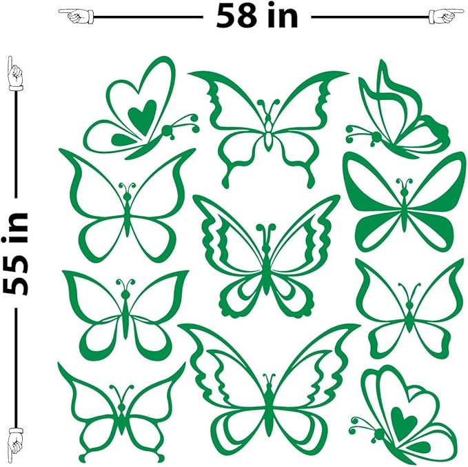 The Decal Guru Butterfly Wall Art Vinyl Stickers DIY Nursery or Girls Room Decor Peel and Stick Butterflies Decals (Light Green, 55x58 inches)
