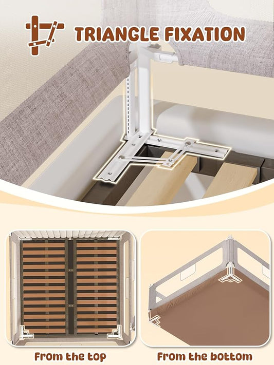 VBABY 3-Piece King Size Bed Rails for Toddler, Adjustable Height Baby Bed Rail Guard, Reinforced Bed Protection Fence for Baby, Grey, 74.8 x 78.7 x 78.7 in