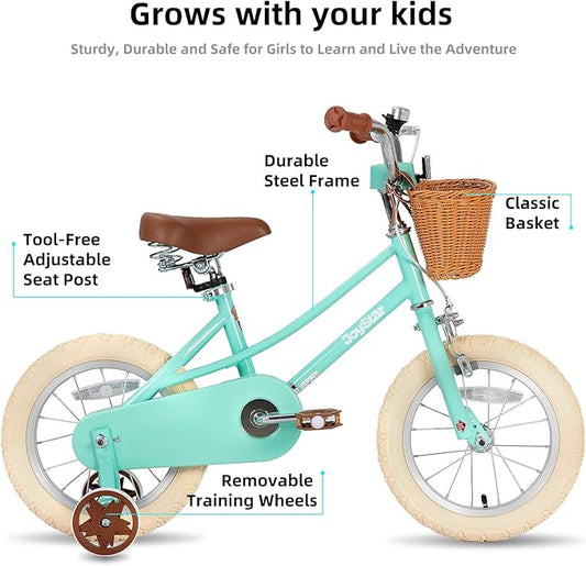 JOYSTAR Girls Bike for 2-12 Years Old Toddlers and Kids, 12" 14" 16" 18“ 20" Retro Style Kids Bike with Training Wheels, 18 20 Inch Children Bicycle with Kickstand