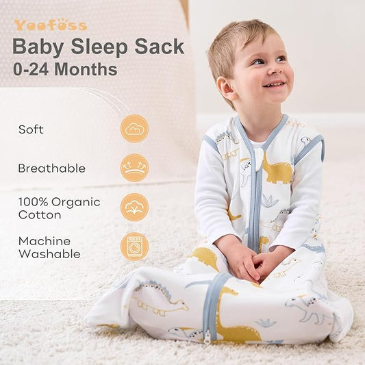 Yoofoss Baby Sleep Sack 18-24 Months Wearable Blanket for Babies 100% Organic Cotton 2-Way Zipper TOG 0.5 Toddler Sleeping Sack 3 Pack, Comfy Lightweight Sleep Sacks