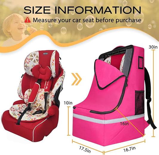 LARIPOP Car Seat Travel Bag for Airplane,Infant Seat Travel Bag with Shoulder Strap,Padded Car Seats Backpack with Reflective Stripes,Large Carseat Carrier Bag Travel Car Seat Cover,Pink