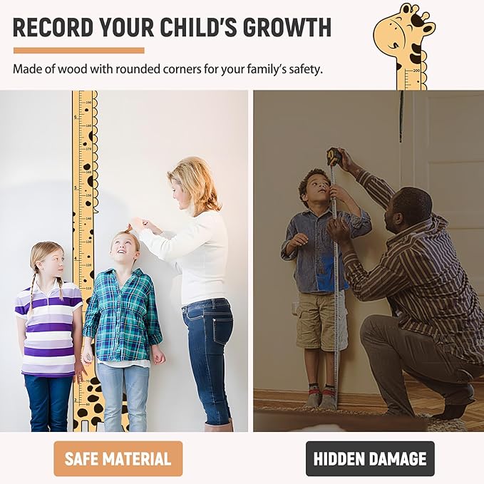 Wooden Growth Chart for Kids,Giraffe Height Chart for Boy Girls,Measuring Board for Kids Height,for Child's Room,Nursery Decor Decoration Wall Art (Brown Giraffe)