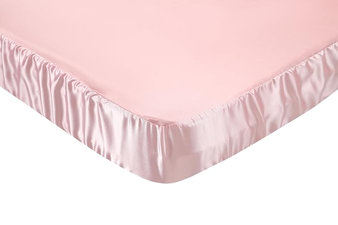 Knlpruhk Silk Fitted Crib Sheet 28" x 52" Surface (100% Pure Mulberry Silk) – 9" Deep Pocket (Satin) for Baby Hair 19 Momme 6A High Grade Fibers Ultra Soft Smooth Breathable Pink