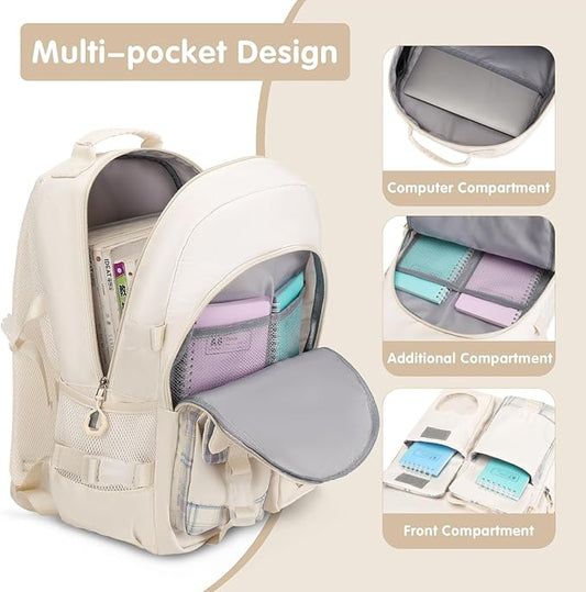 ACESAK Backpack for Girls - Bookbag Backpacks Schoolbag for Girls Kids Teen Women Casual Travel Daypacks - School Bag Elementary Middle School College Cute Backpack with Lunch Box (Beige)
