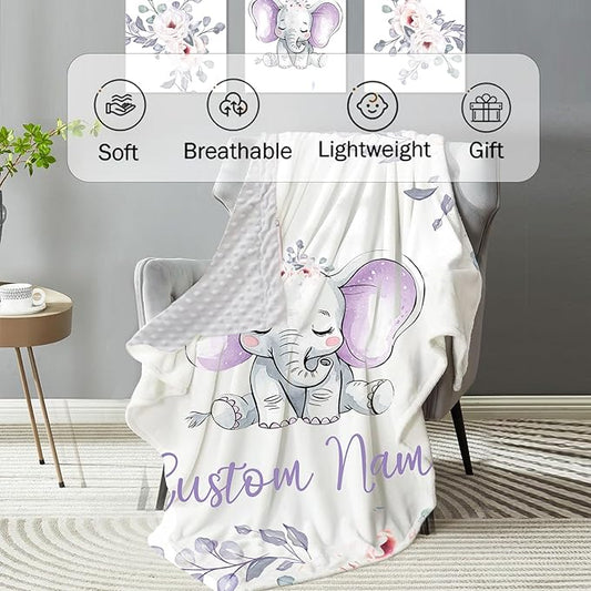 Personalized Baby Crib Bedding Set: 4 Piece Custom Gift Crib Bed Set with Name - Light Purple Elephant Design, Nursery Bedding Set for Baby Girls,Newborn Girls Crib Sets, Crib Bedding Shower Gifts