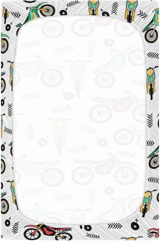 Motocross Motorcycle Crib Sheets Soft Breathable Fitted Baby Crib Sheets Mattress Cover for Girl Boys, 52" x 28" x 9"
