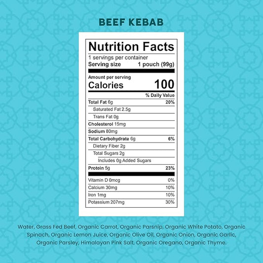 Serenity Kids 7+ Months World Explorers Beef Kebab Baby Food Pouches - 3.5 oz, Pack of 6-5g Protein Baby Food with Meat - Snack with Grass-Fed Beef & Veggies - Convenient On-The-Go Toddler Snacks