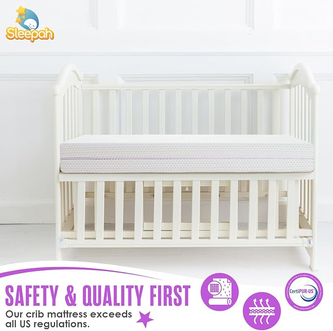 Sleepah 6” Crib & Toddler Bed Mattress Dual Sided Cooling Memory Foam – Waterproof Washable Breathable Soft Cotton Fabric – CertiPUR Firm Baby Mattresses - for Baby & Toddlers (Pink)
