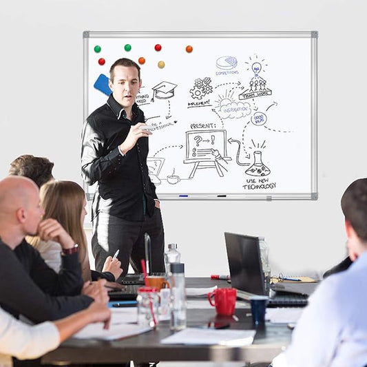 Dry Erase Board for Wall Aluminum Presentation Magnetic Whiteboard with Long Pen Tray, Wall-Mounted White Board for School, Office and Home (40"x30")
