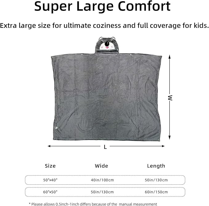 Wearable Blanket Hoodie for Kids Toddlers Hooded Towels Soft Cozy Wearable Throw Blanket Hoodie for Boys Girls
