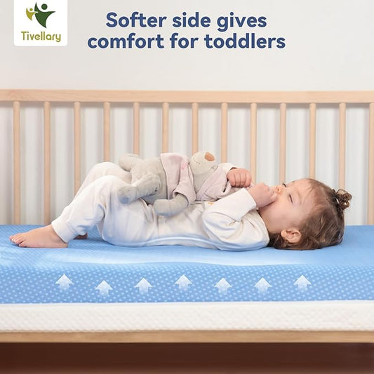 Dual-Sided Crib Mattress – Gel Memory Foam Infant & Toddler Mattress, Breathable Hypoallergenic Removable Cover, Fits Standard Cribs 52"x27.5"x5''