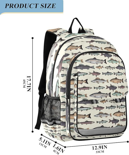 Jucciaco Vintage Fishes School Backpack Laptop Travel Daypack for Kids Girls Boys, Personalized Computer Notebooks Bookbag with Adjustable Padded Straps