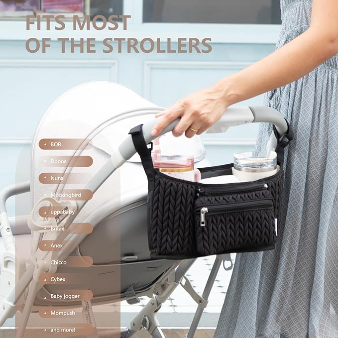 LUKJOJO Stroller Organizer With Insulated Bottle Holder- Universal Fit, Detachable Bag, Fit For Most Of The Stroller And Pet Stroller (Black-B)
