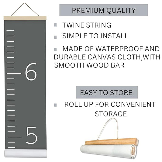 Morxy Canvas Growth Chart for Kids - Unisex Kids Room Wall Decor - Measuring Height Chart- Wall Tape with Height Chart for Kids (Canvas, Plain Dark Gray)