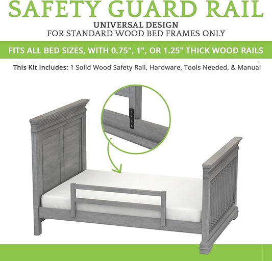Safety Guard Rail for Baby, Kids, and Children - Solid Wood Safety Bed Rail for Toddlers - Easy Installation - Premium Protection for Bunk, Twin, Full, Queen and King Size Beds - (Steel / Storm Grey)