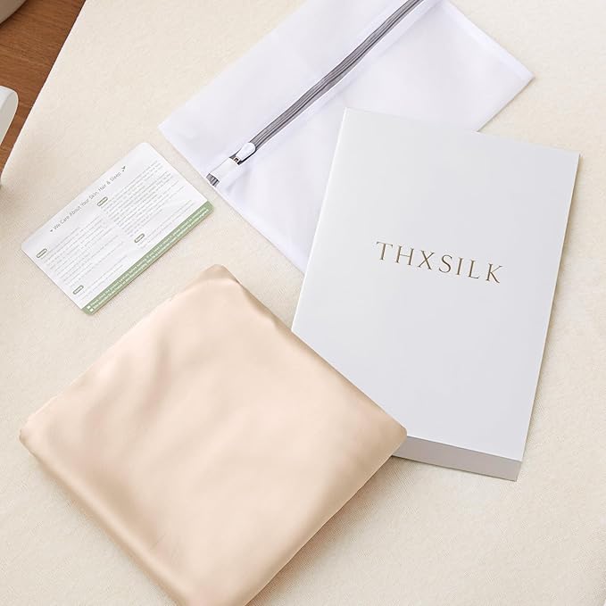 THXSILK 100% 7A+ Grade Mulberry Silk Mini Crib Toddler Baby Bedding Sleeve Sheet for Hair and Skin Health, No More Bed Head and Baby Bald Spots 41.4inch*20.5inch, Champagne